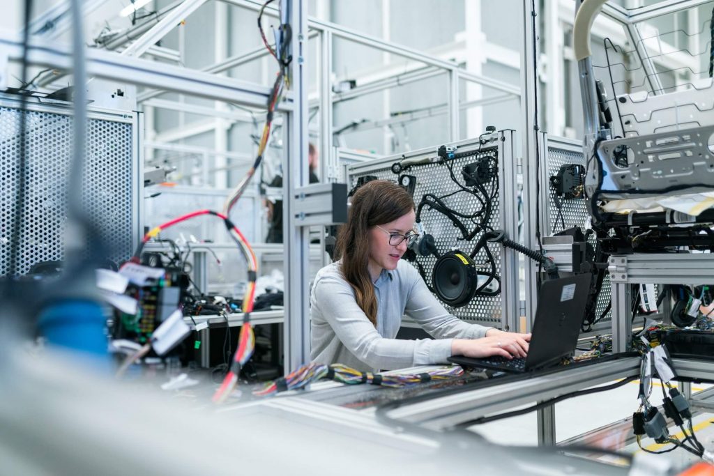 A woman using technology in a lab